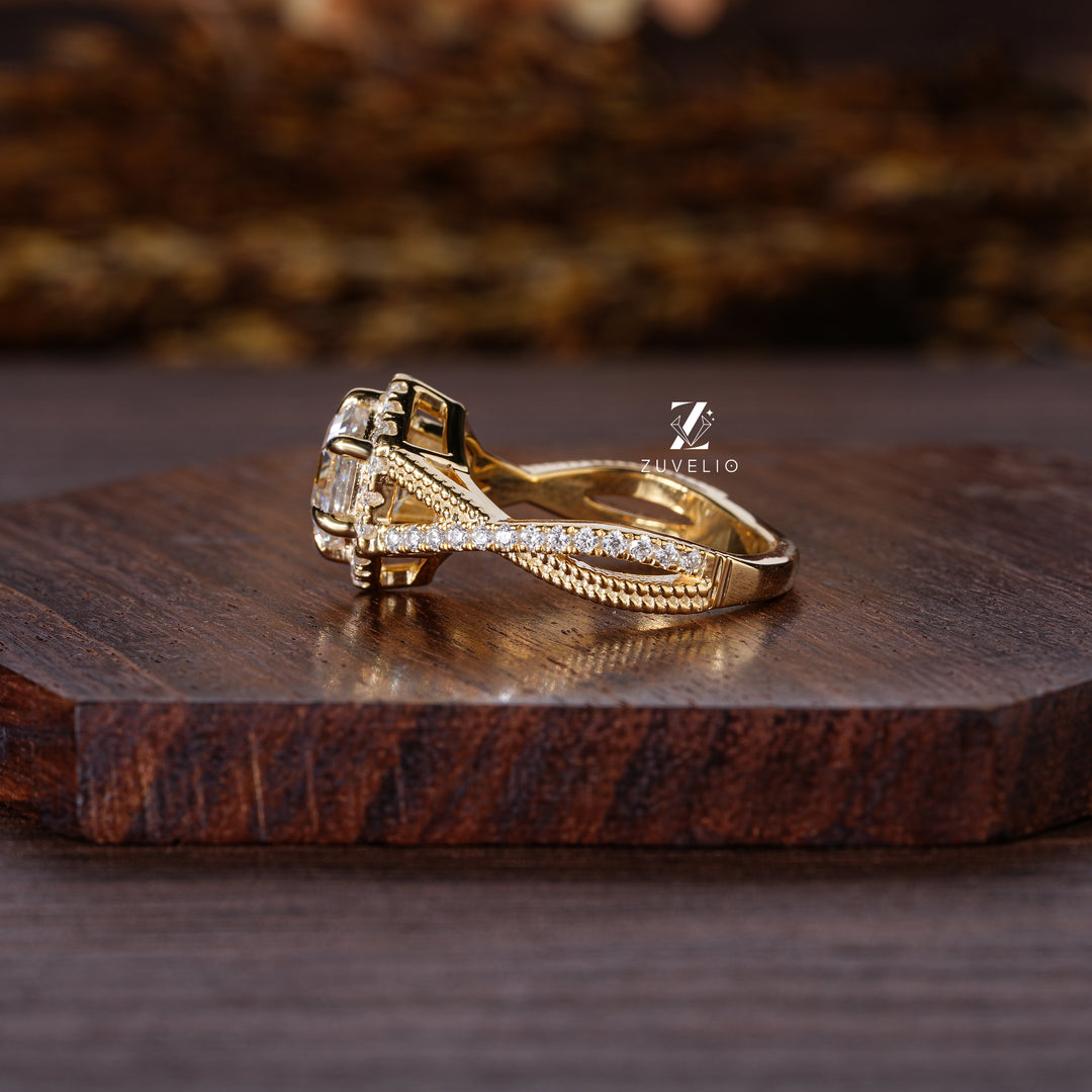 Hezagon Cut Yellow Gold Ring