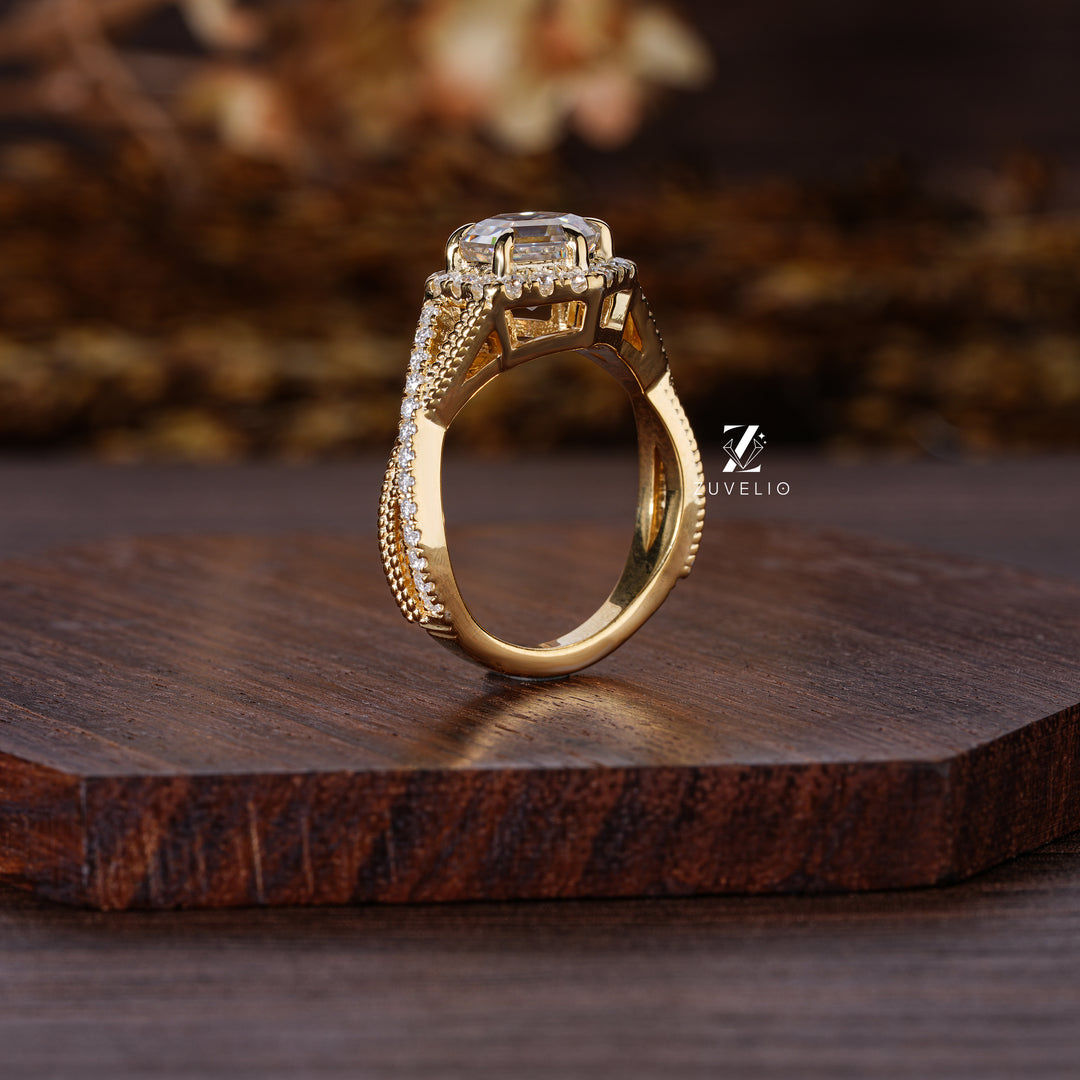 Hezagon Cut Yellow Gold Ring