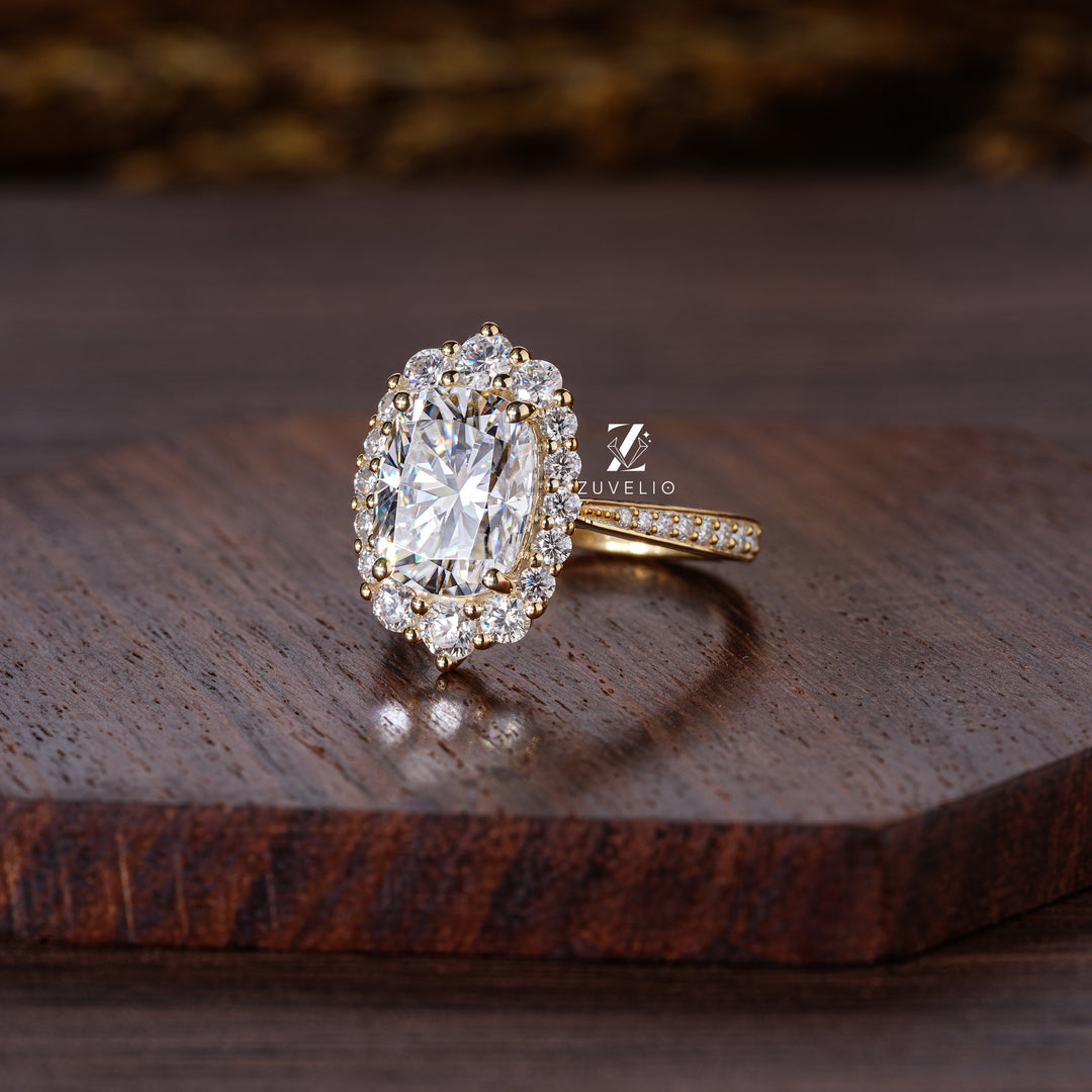 Halo Cushion Cut Moissanite Ring