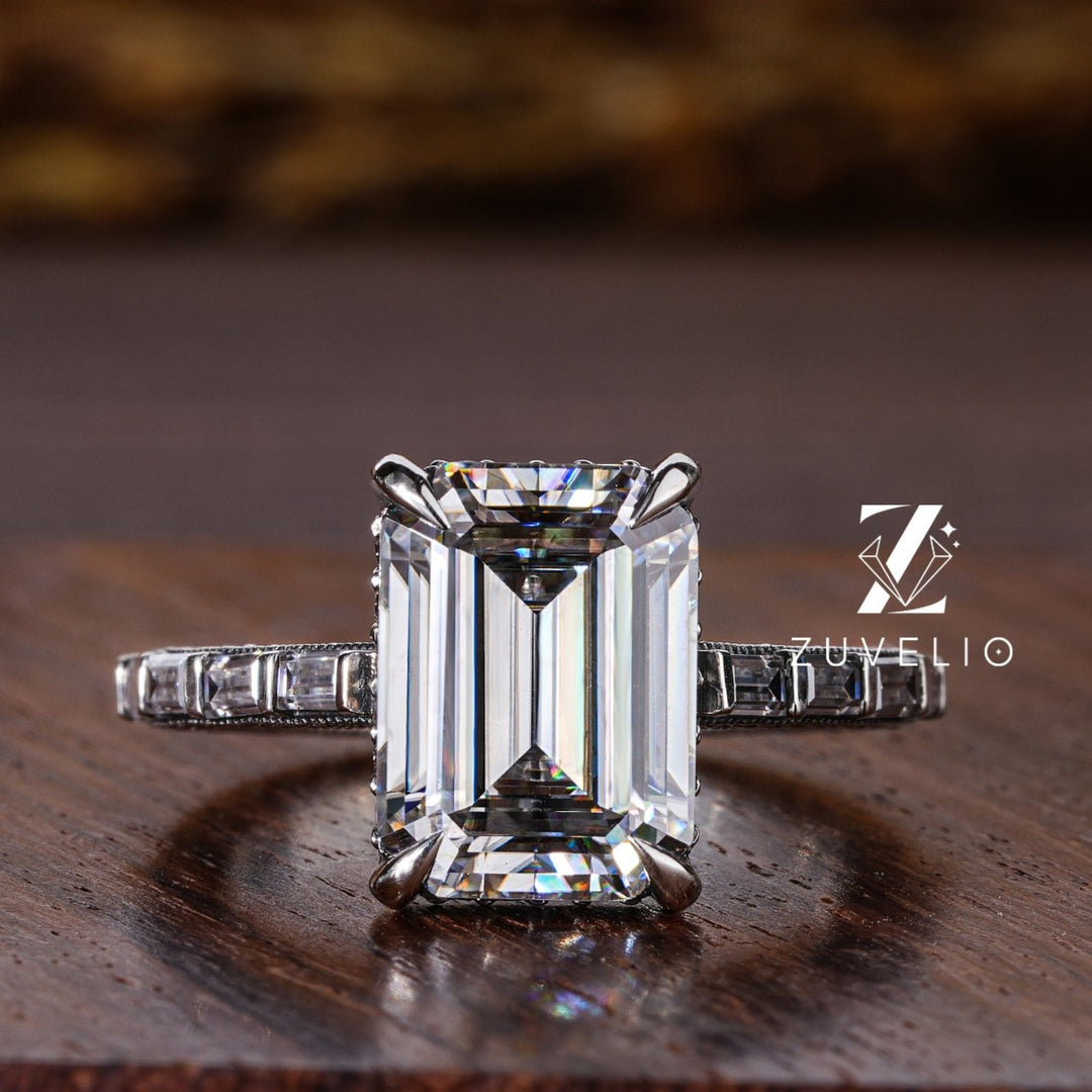 Antique Emerald Cut Moissanite Ring