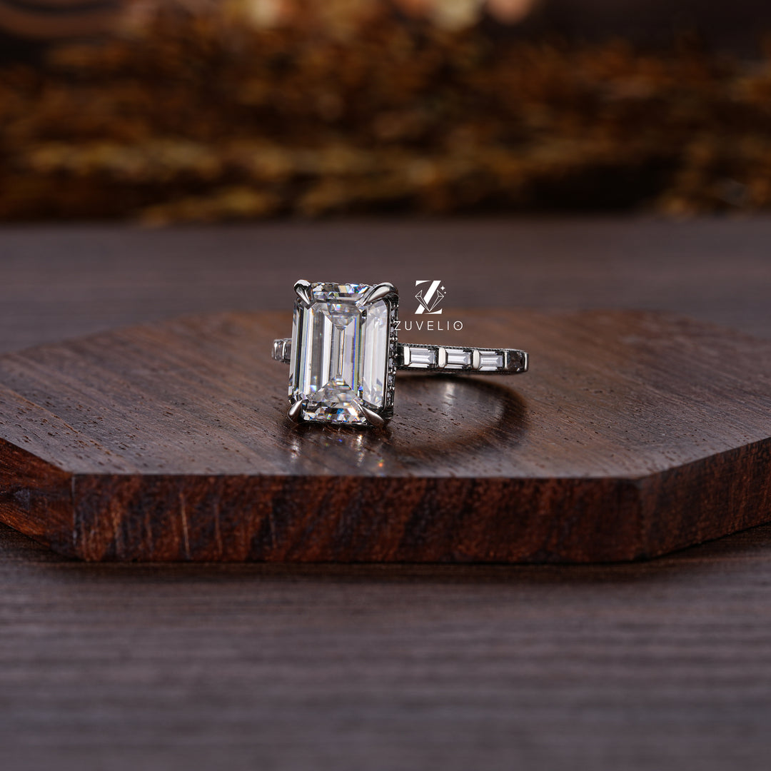 Antique Emerald Cut Moissanite Ring