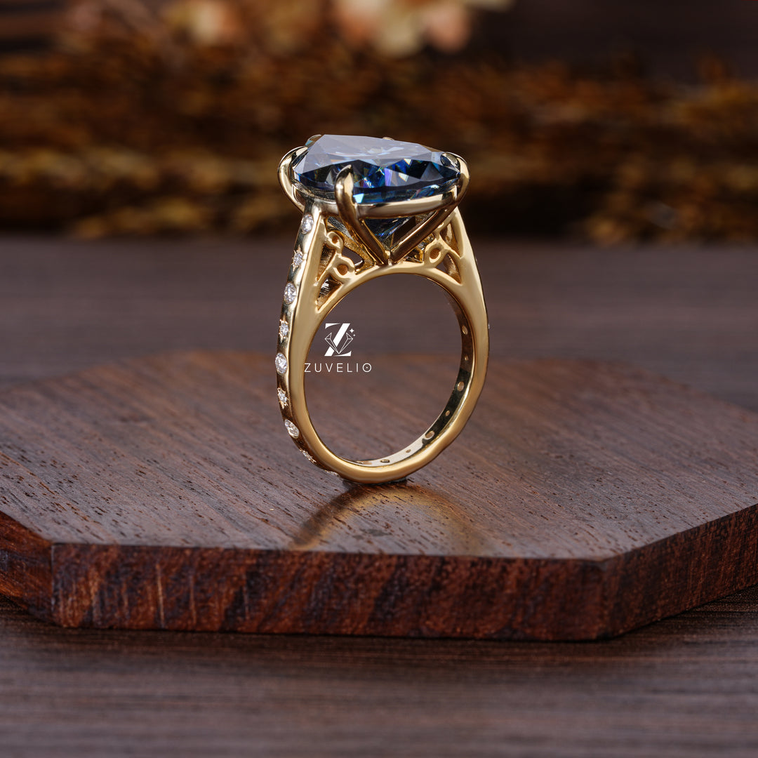 Blue Pear Moissanite Ring