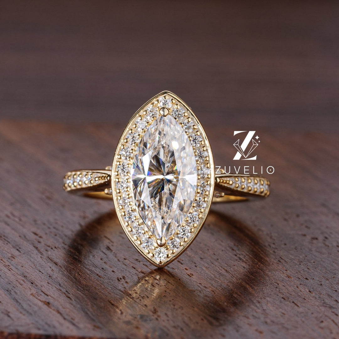 Halo Marquise Cut Moissanite Ring